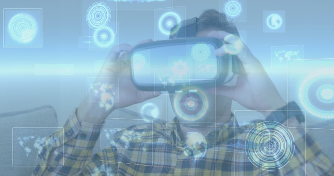 Man Engaging with Futuristic Virtual Reality Interface
