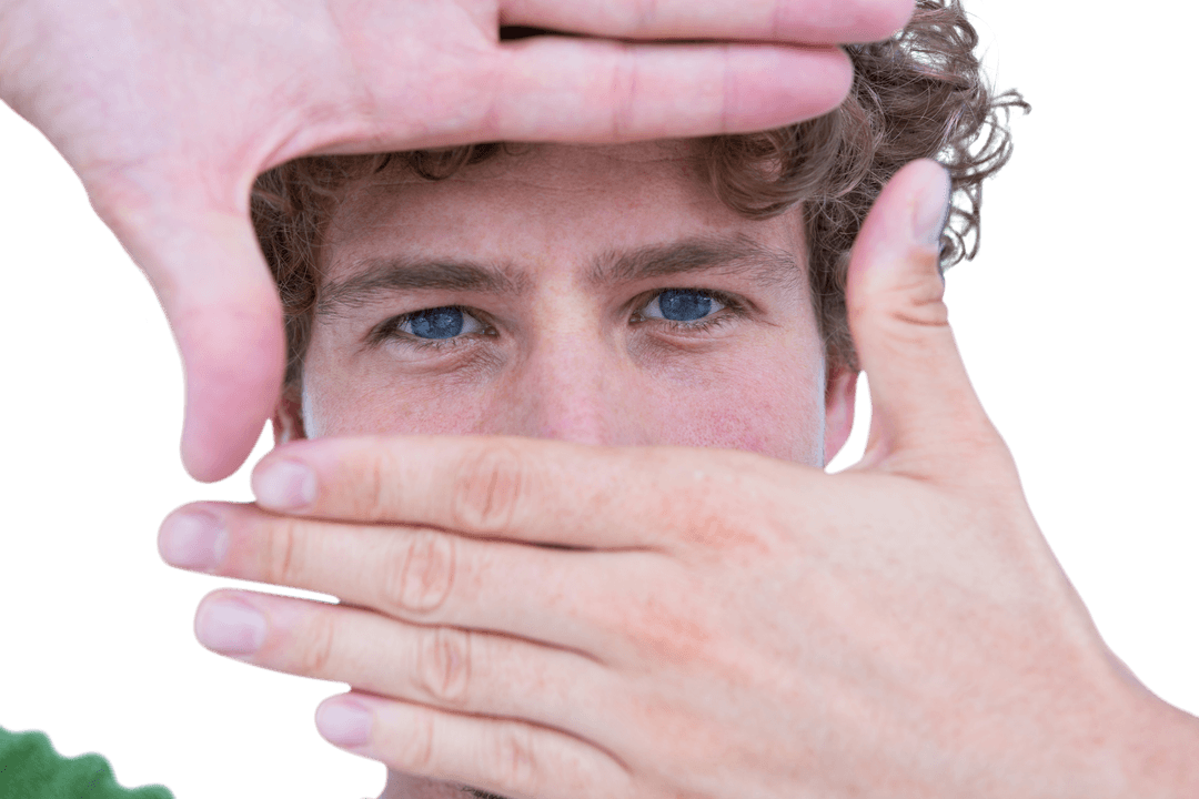 Transparent Handsome Man Gesturing Framing Shot