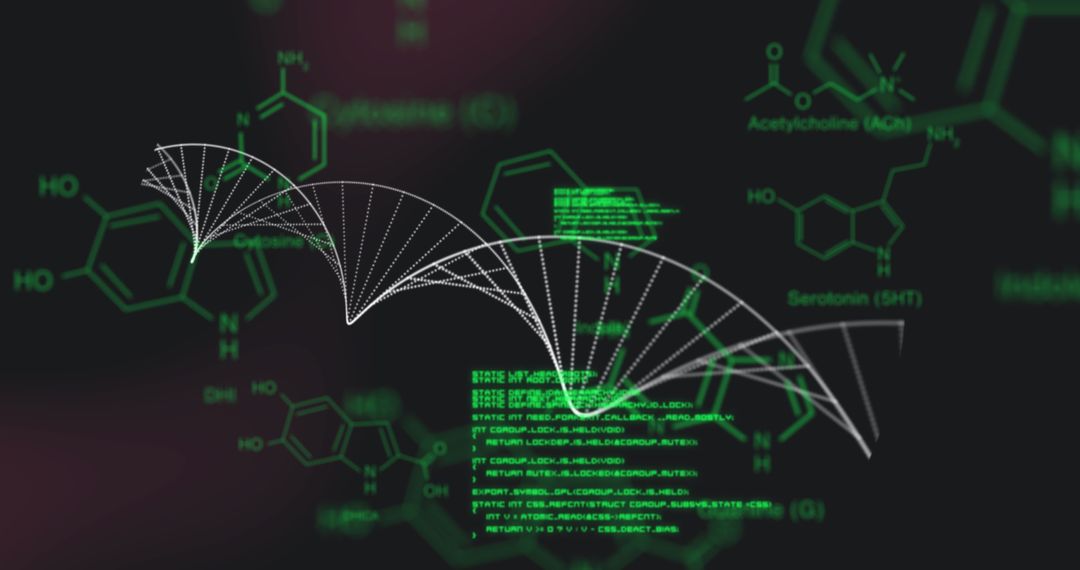 Abstract Digital Molecular Structure with Coding Graphics Overlay