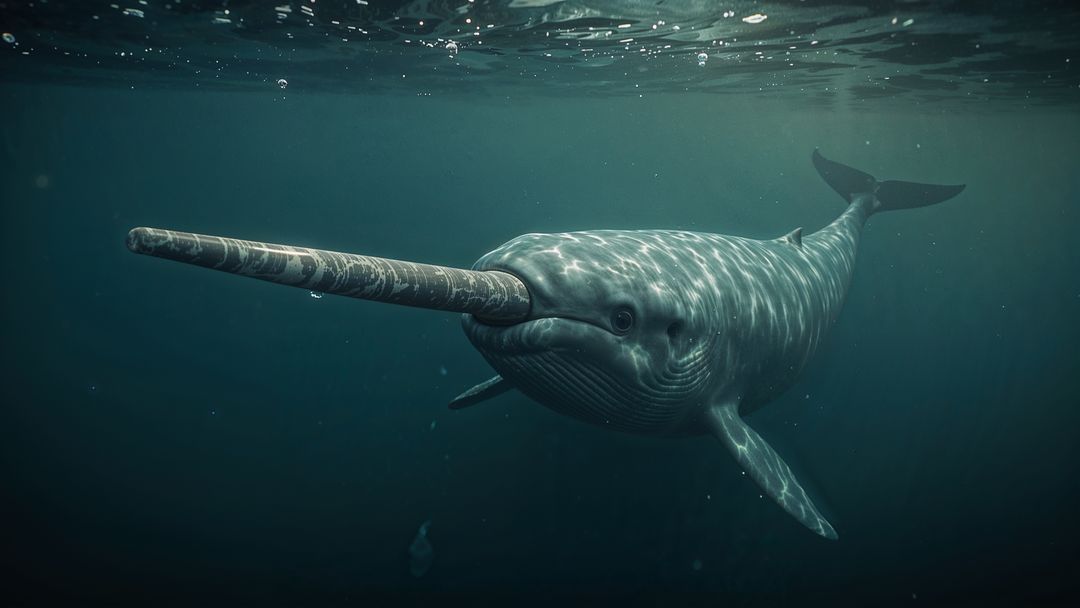 Graceful Narwhal with Long Tusk in Teal Waters