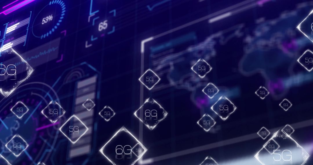 Holographic Interface Displaying 5G and 6G Network Icons