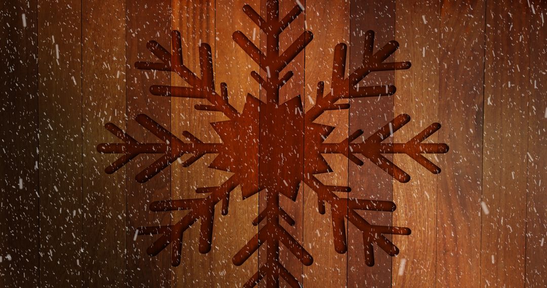 Rustic Christmas Snowflake Wooden Background With Falling Snow