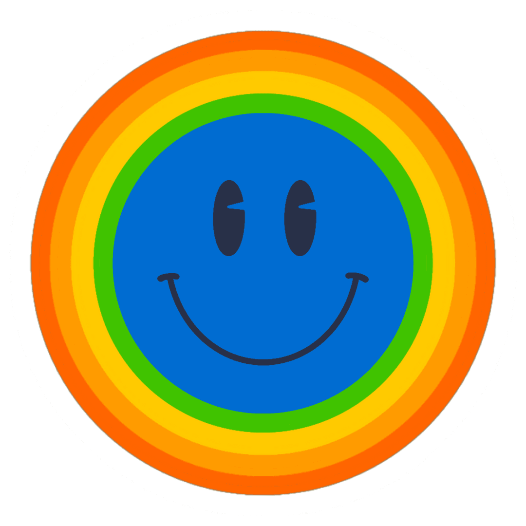 Colorful Smiley Face with Rainbow Rings on Transparent Background