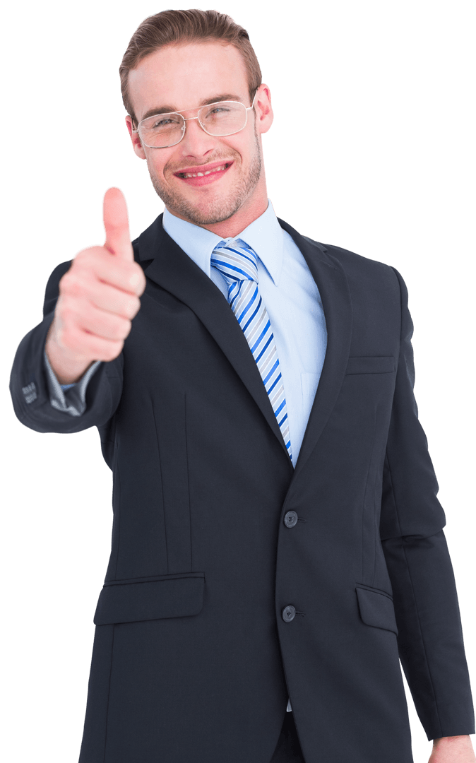 Confident Businessman Giving a Thumbs Up on Transparent Background
