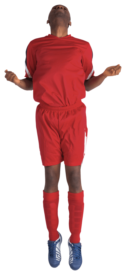 Football Player in Red Uniform Jumping with Joy Transparent Background