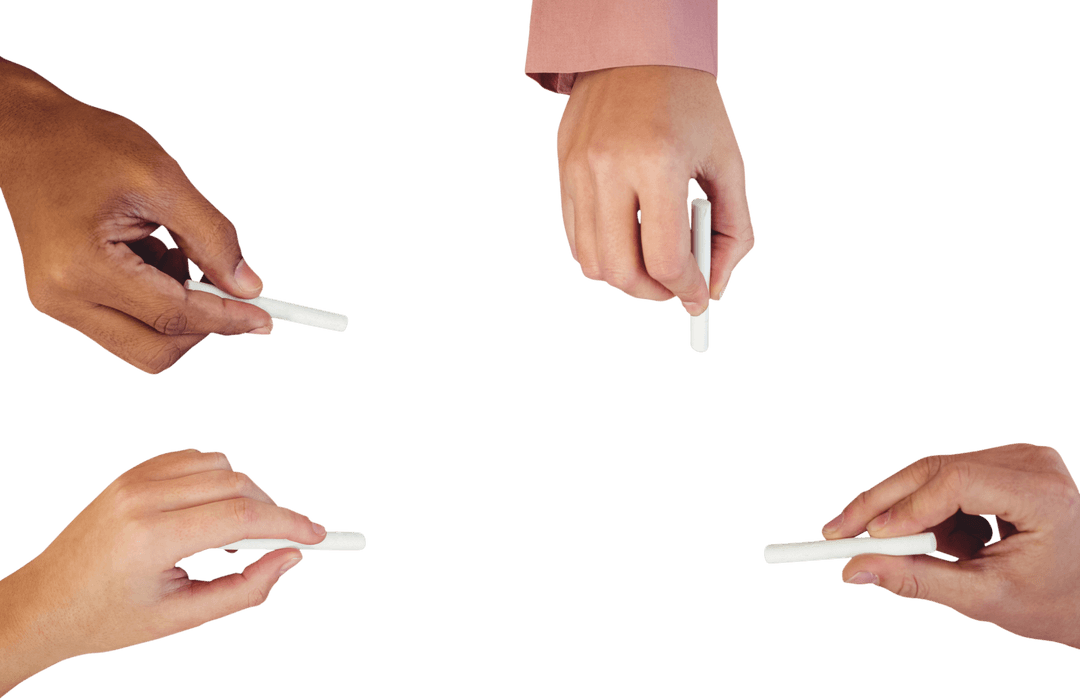 Diverse Hands Holding Chalks on Transparent Background