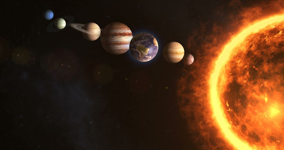 Solar System with Planets Aligned Near Glowing Sun - Free Images, Stock Photos and Pictures on Pikwizard.com