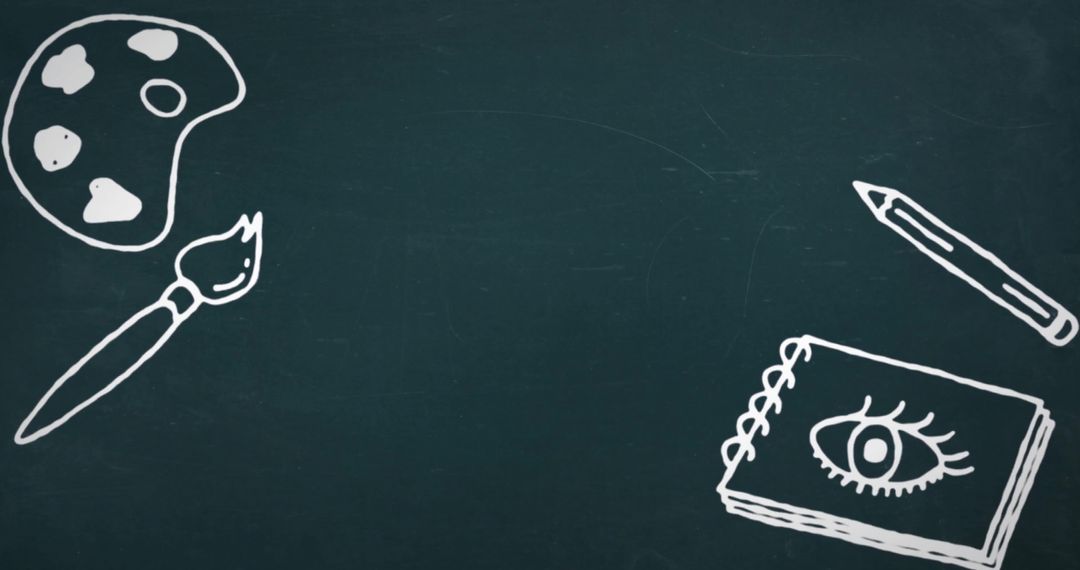 Creative School Supplies Sketch on Blackboard with Copy Space