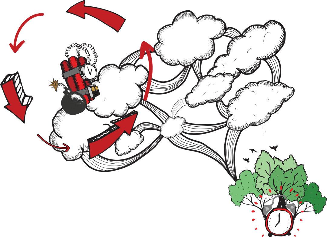 Steampunk Ecological Concept with Clouds, Clocks and Trees on Transparent Background