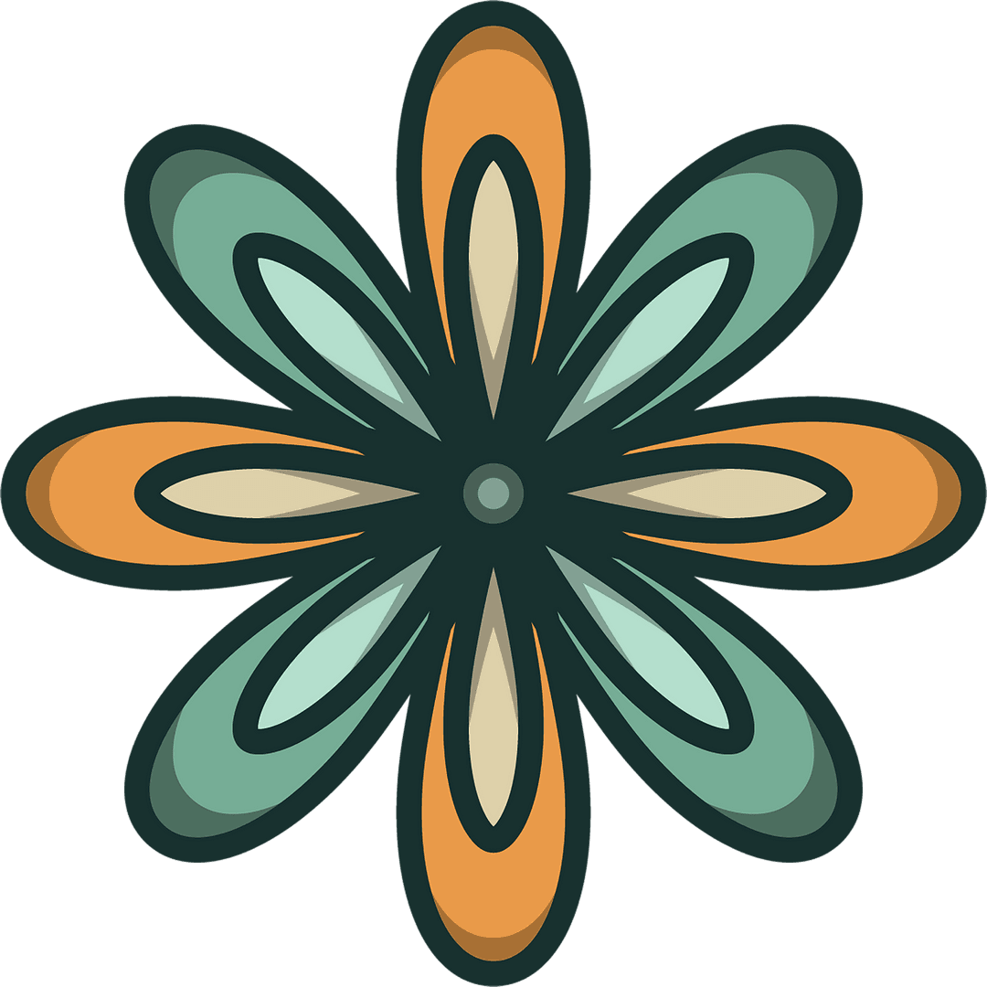 Green and Orange Flower Vector on Transparent Background