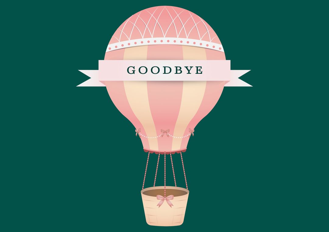 Stylized Hot Air Balloon with Goodbye Banner on Green Background - Download Free Stock Templates Pikwizard.com