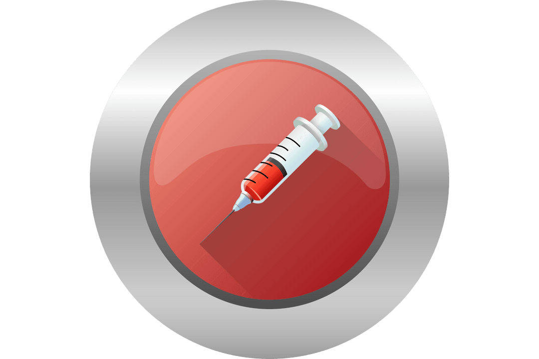 Red circle with syringe vector on transparent background