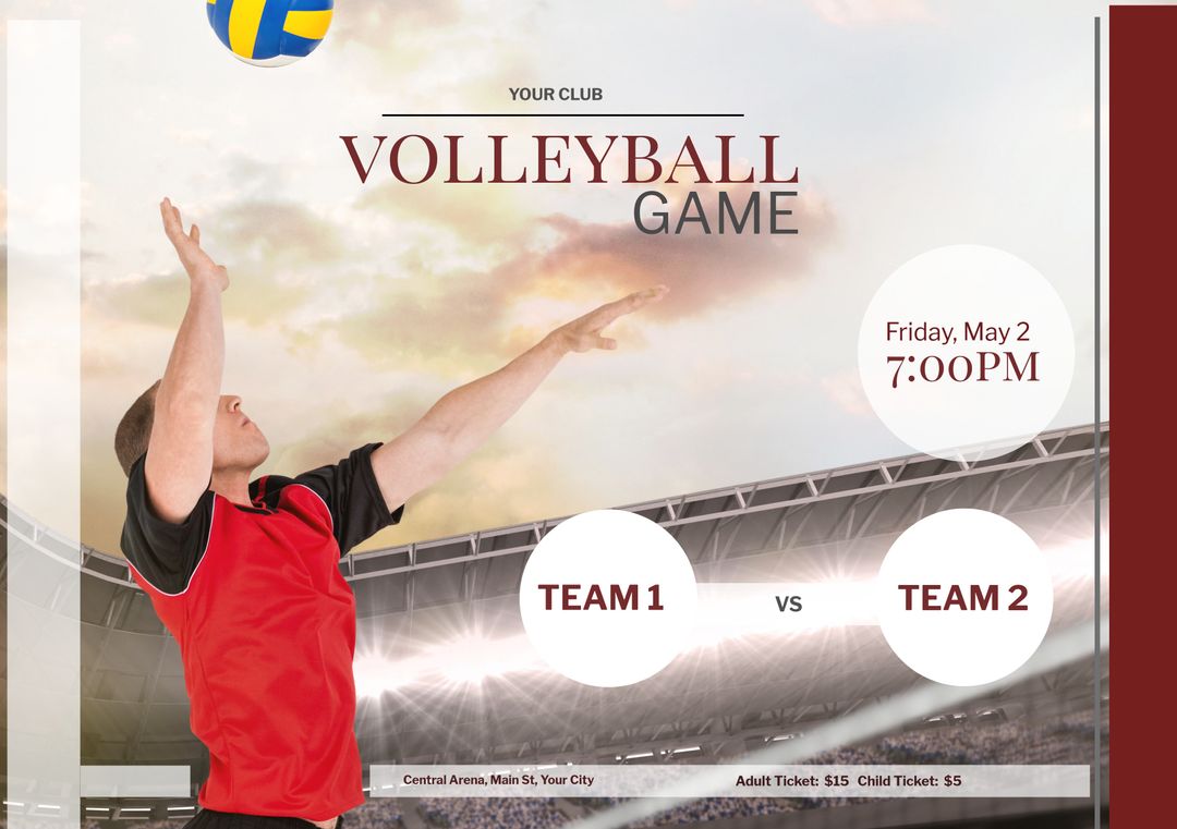 Exciting Volleyball Game Event Poster with Player Action Scene - Download Free Stock Templates Pikwizard.com