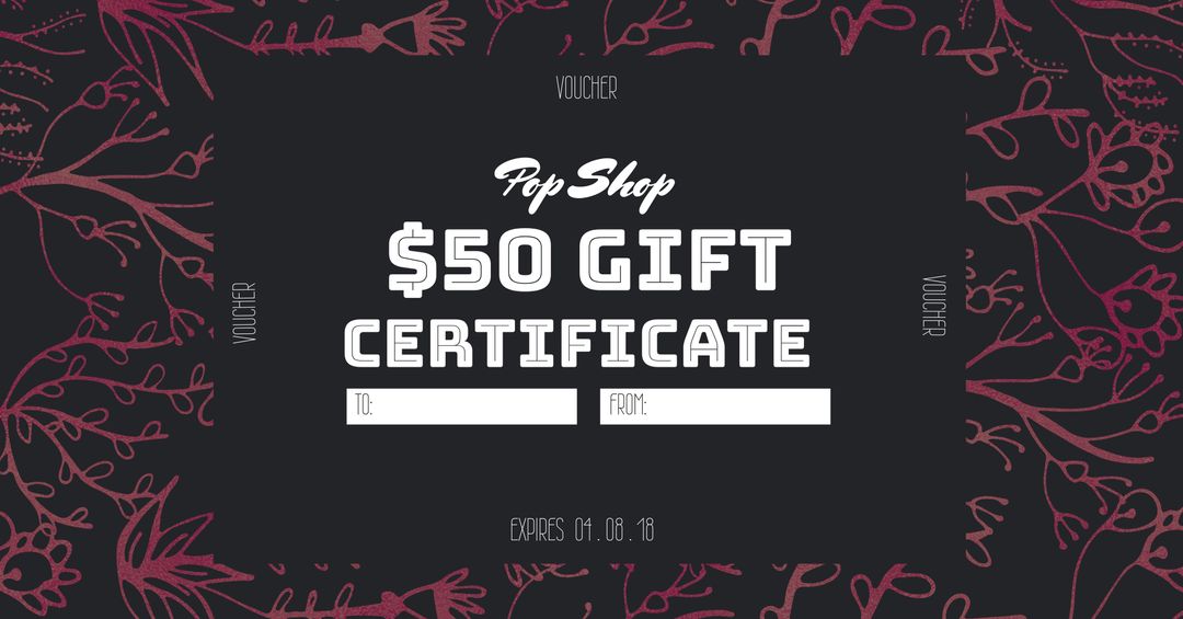 $50 Gift Certificate Template with Botanical Design - Download Free Stock Templates Pikwizard.com