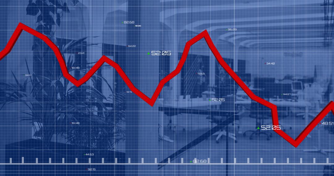 Fluctuating Stock Chart Overlay in Modern Office Environment