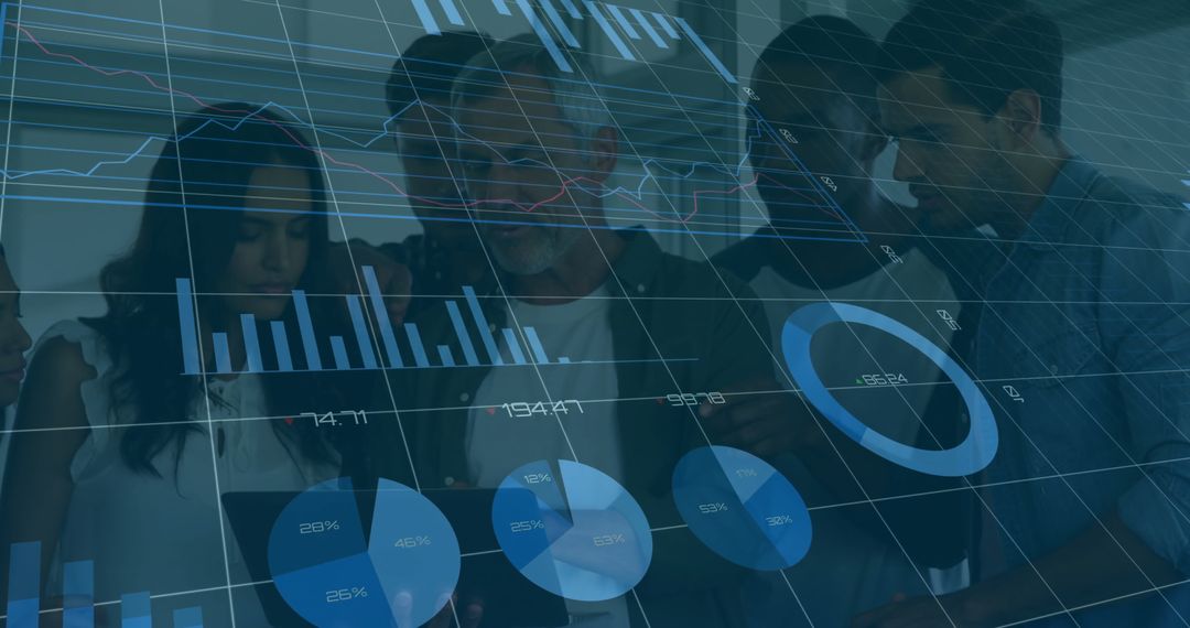 Diverse Team Engaging with Financial Data Projections in Office