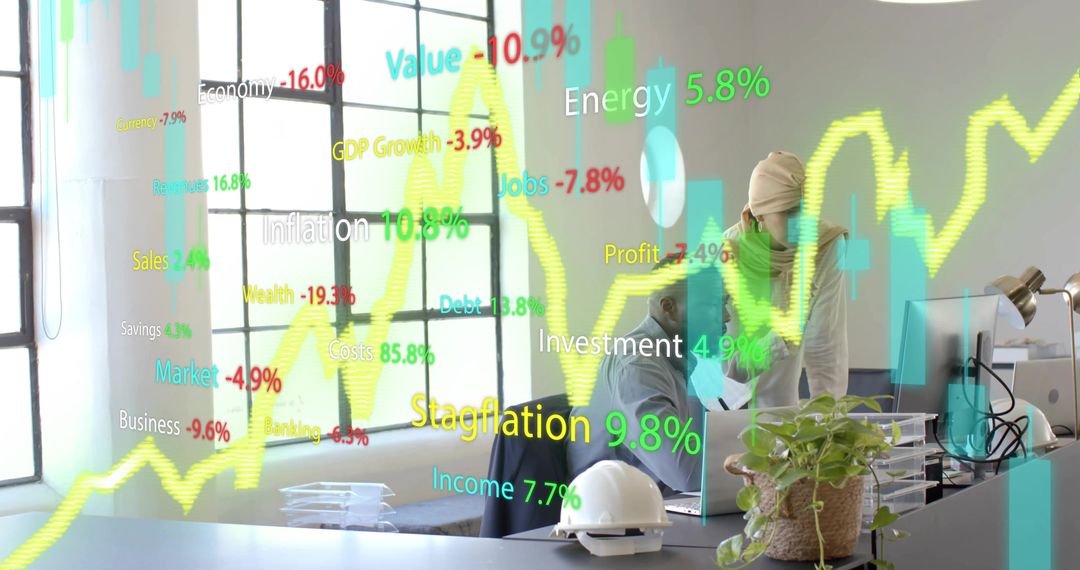 Business Team Analyzing Overlayed Financial Data in Modern Office