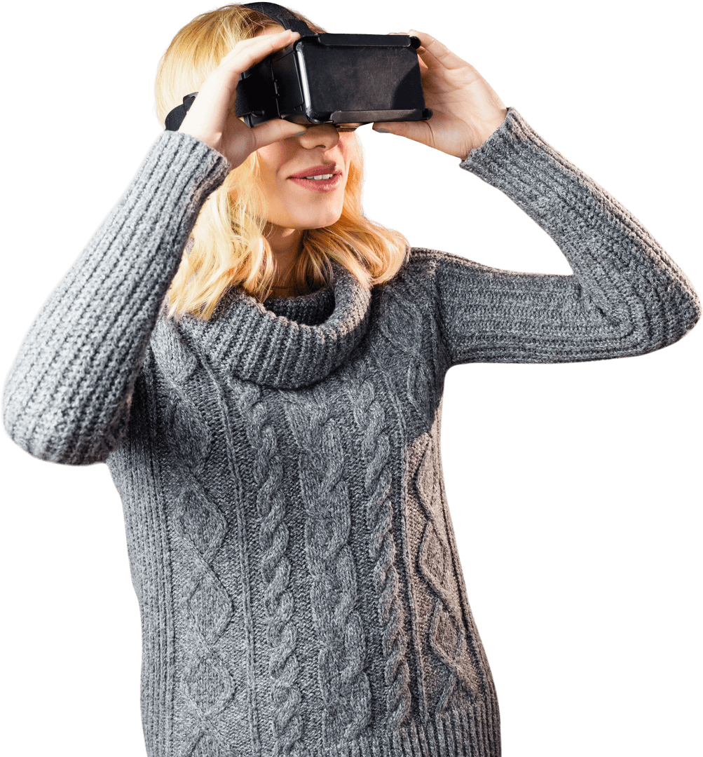Woman with Blond Hair Enjoying Virtual Reality Experience