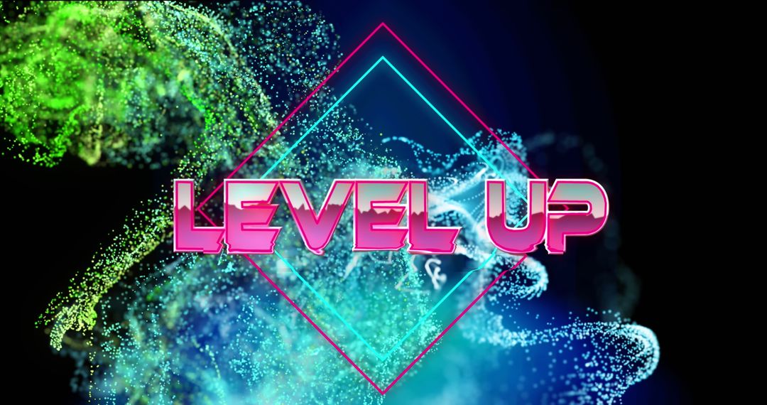 Futuristic Level Up Banner with Neon Waves