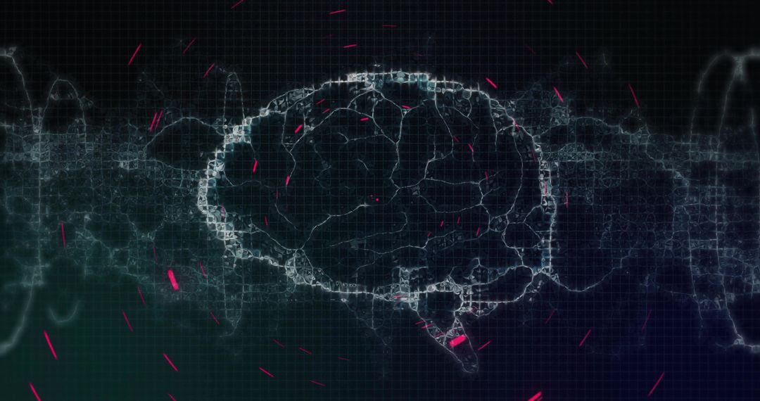Futuristic Digital Brain with Glowing Wireframe and Data Visualization