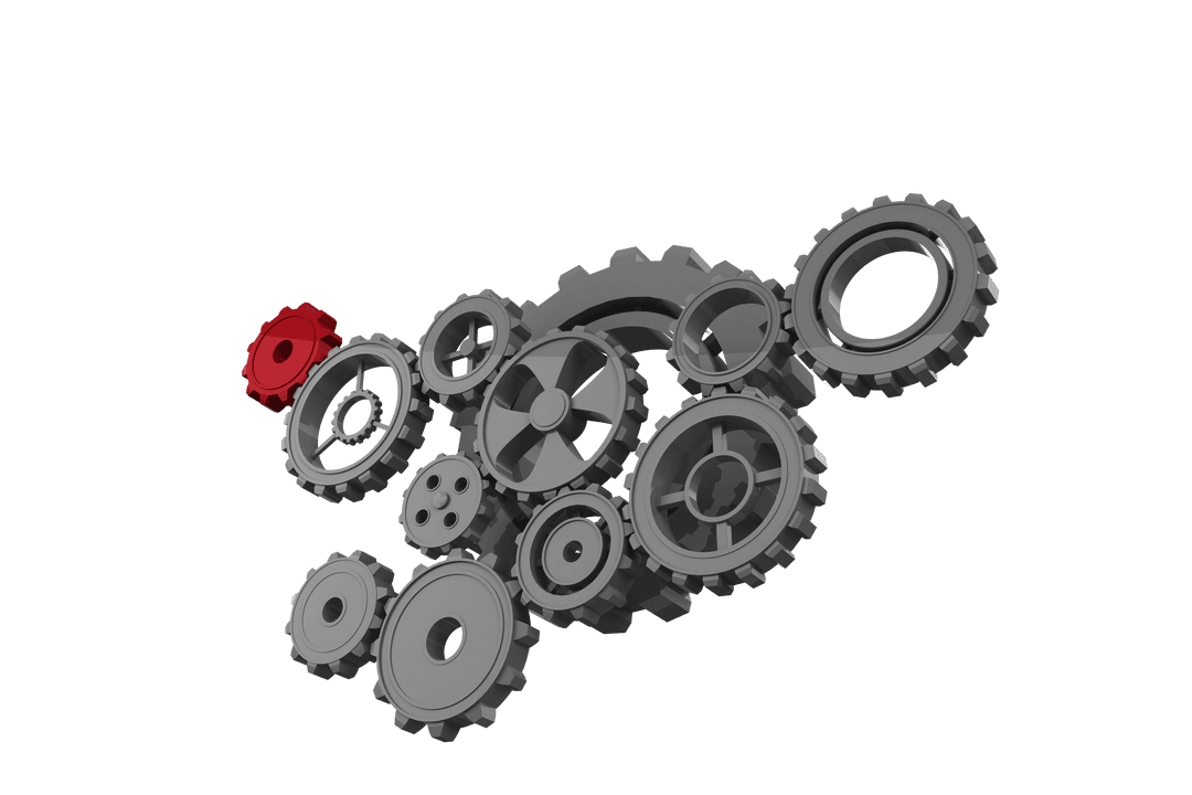 Red and Grey Cogs on Transparent Background Illustration