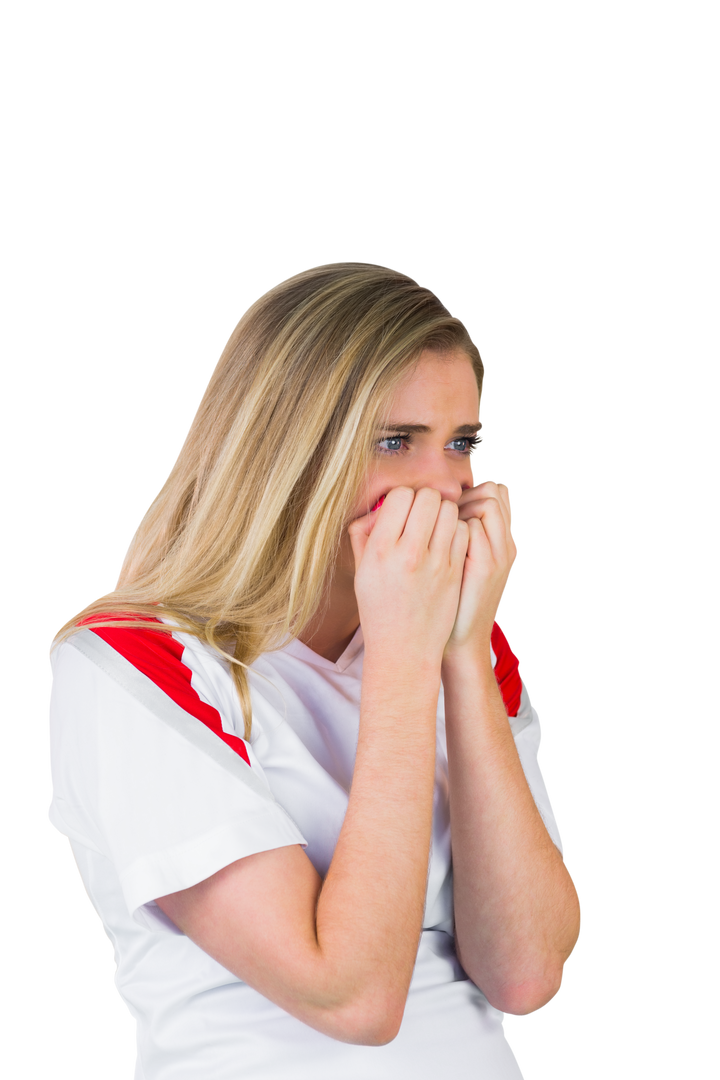 Transparent image of a nervous football fan in a white and red shirt - Download Free Stock Images Pikwizard.com