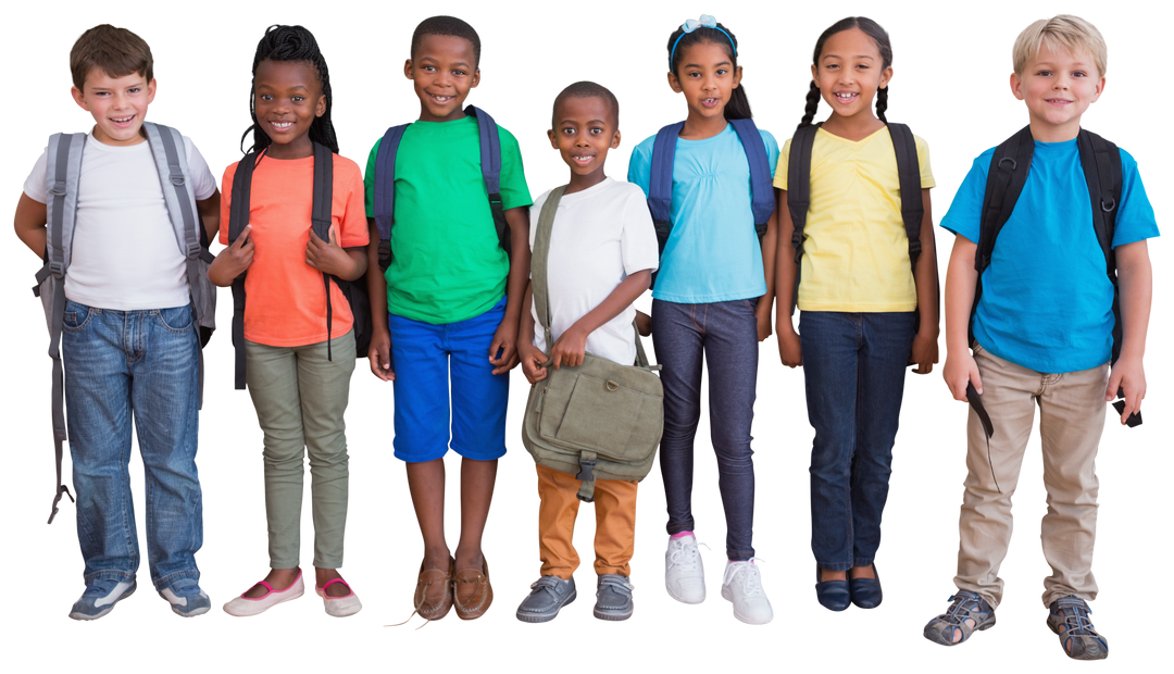 Group of Diverse Schoolchildren with Backpacks on Transparent Background - Download Free Stock Images Pikwizard.com