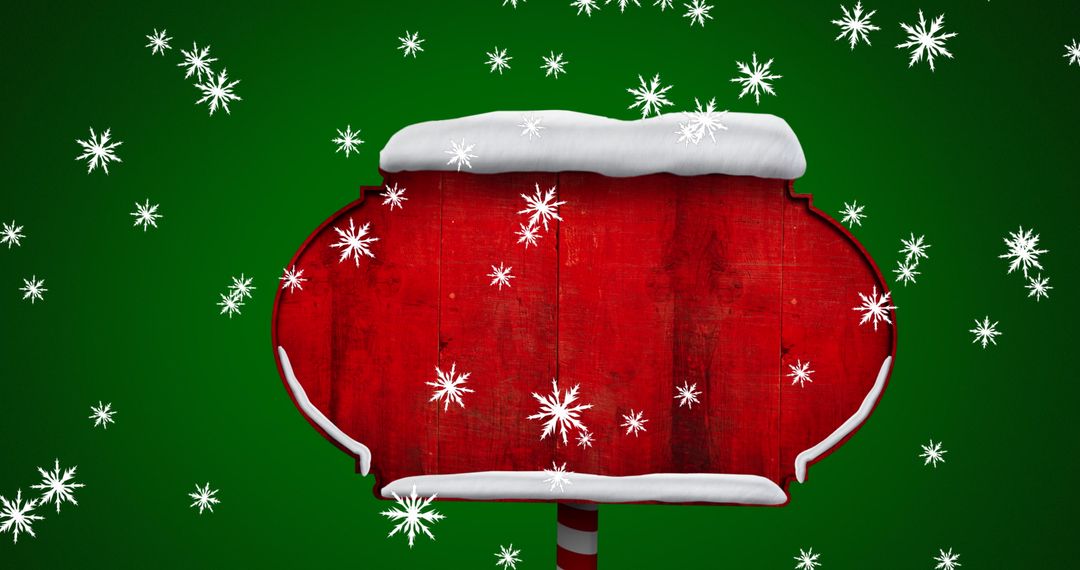 Festive Snowflakes on Red Wooden Sign with Green Background