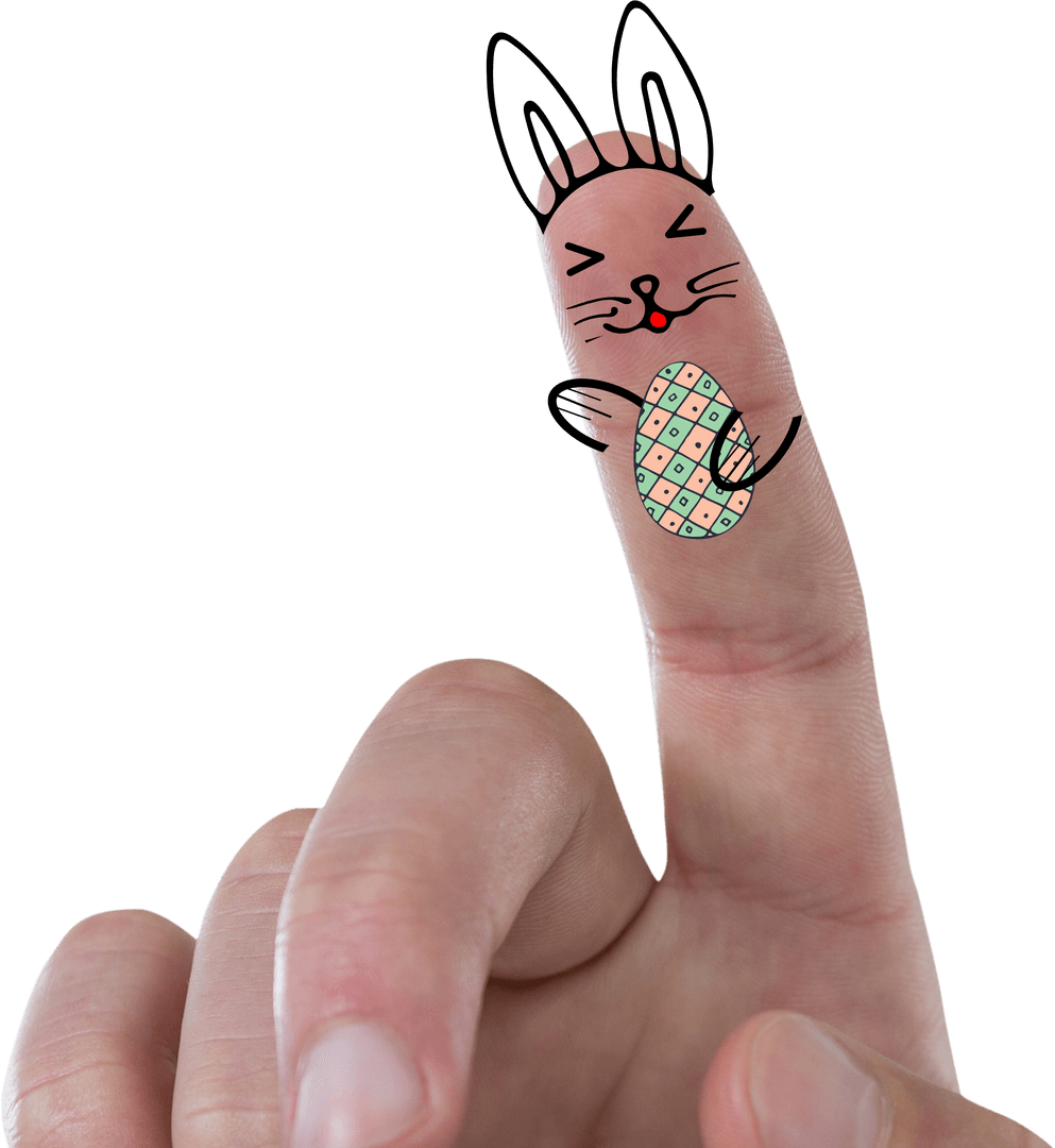 Whimsical Rabbit and Easter Egg on Finger Illustration Transparent PNG