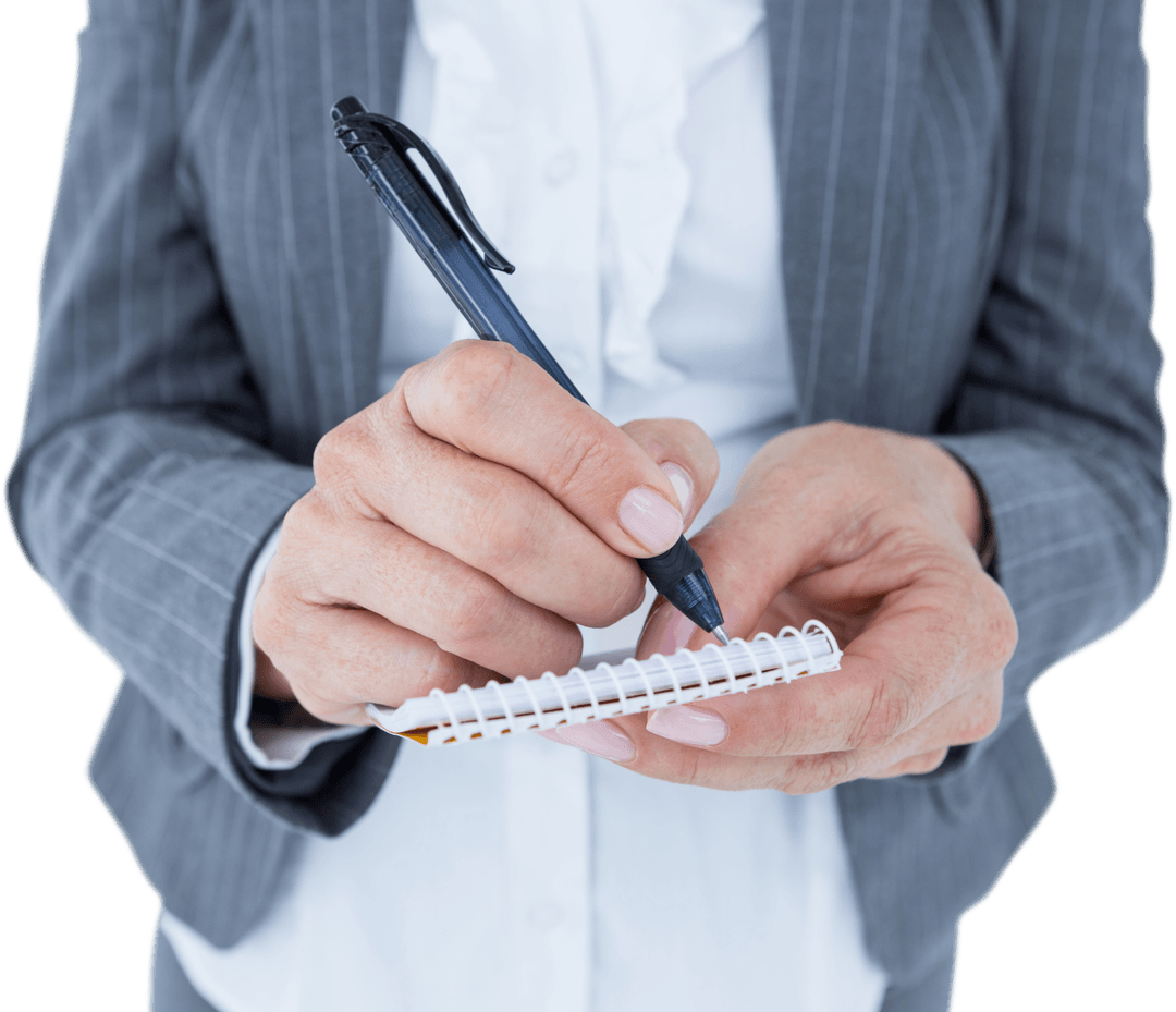 Transparent Businesswoman Taking Notes on Notepad