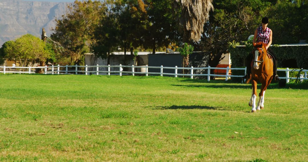 Woman Riding Horse in Open Pasture on a Sunny Day - Free Images, Stock Photos and Pictures on Pikwizard.com