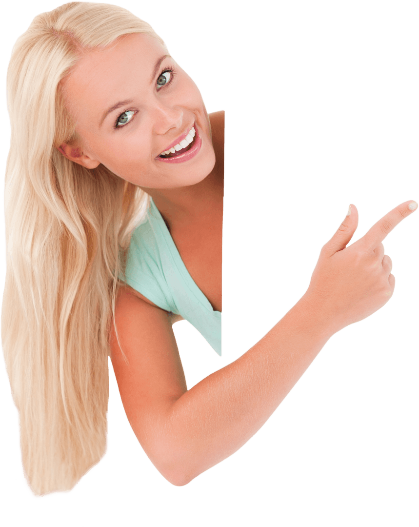 Smiling Blonde Woman Showing Transparent Card Background