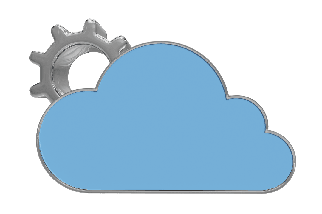 Transparent Blue Cloud Symbol with Silver Gear for Cloud Computing