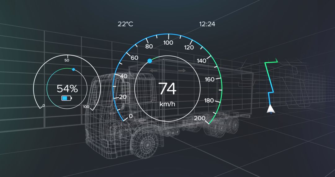 Digital Interface Dashboard in Truck Showing Key Metrics