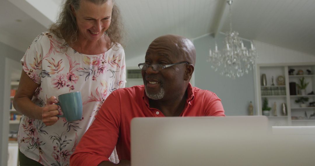 Happy Senior Diverse Couple Enjoying Time Together at Home