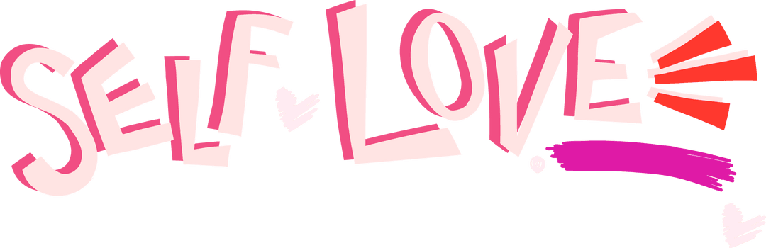 Colorful Self Love Typography with Hearts and Illuminating Highlights