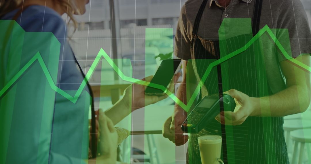 Customer Paying with Smartphone at Retail Coffee Counter