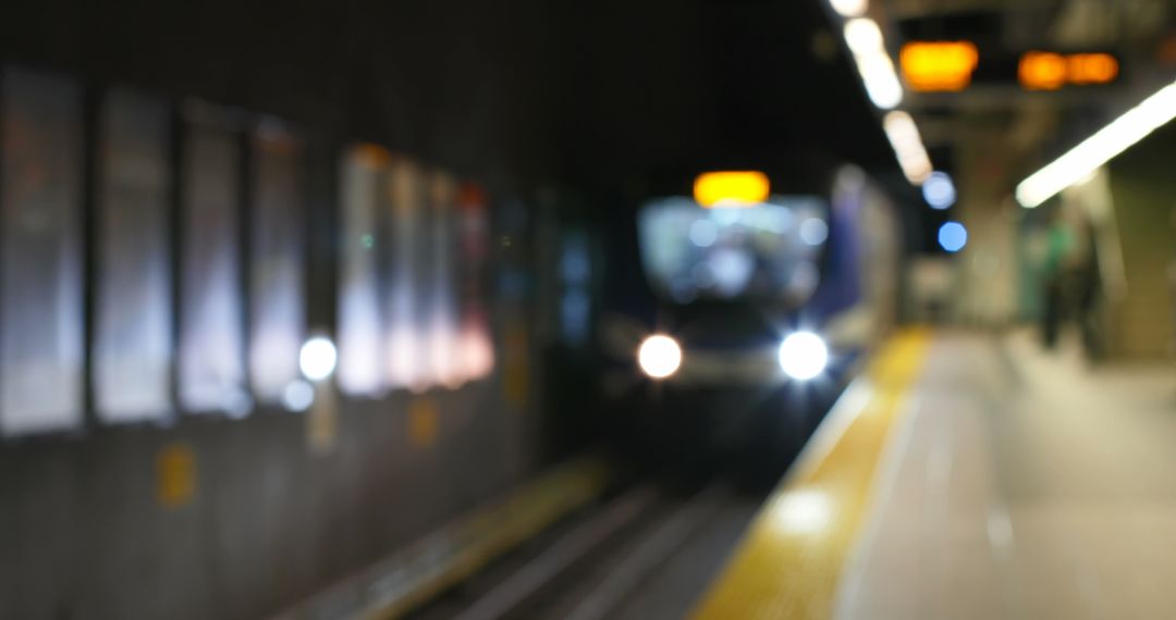Blurred Commuters Waiting for Approaching Train at Underground Station