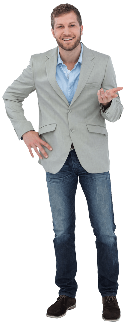 Smiling Man in Casual Suit Making Positive Gesture Transparent Background