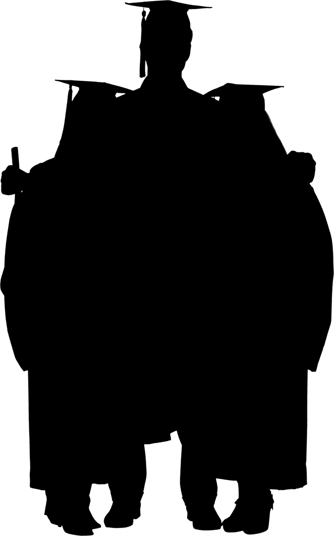 Celebratory Students in Cap and Gown Graduating Silhouettes on Transparent Background