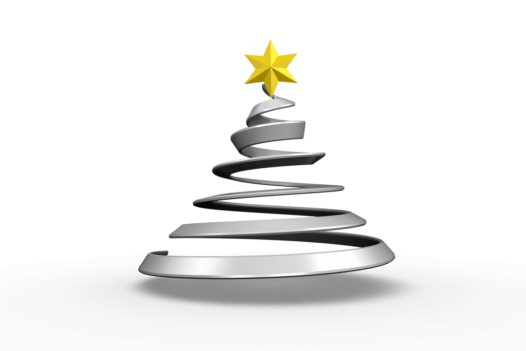 Modern Spiral Christmas Tree with Star on Transparent Background