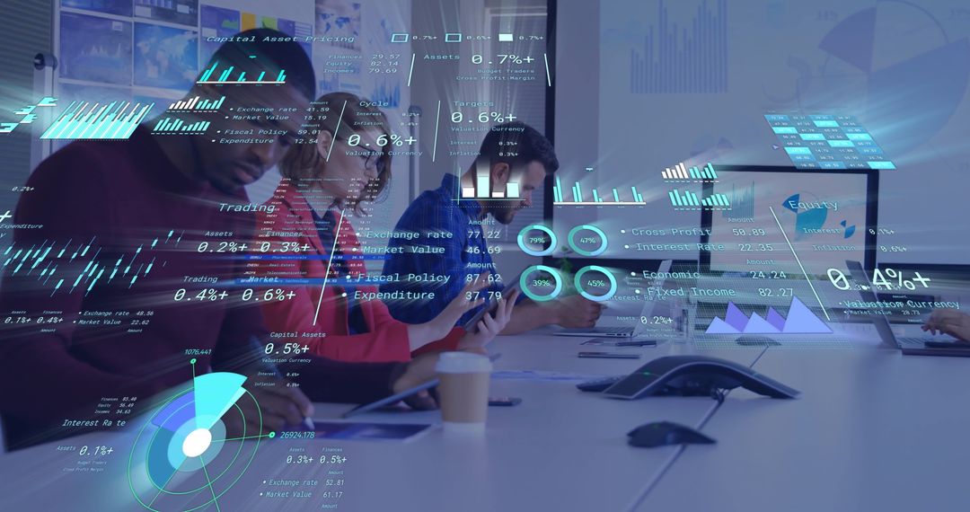 Diverse Team Analyzing Data with Digital Interface in Office