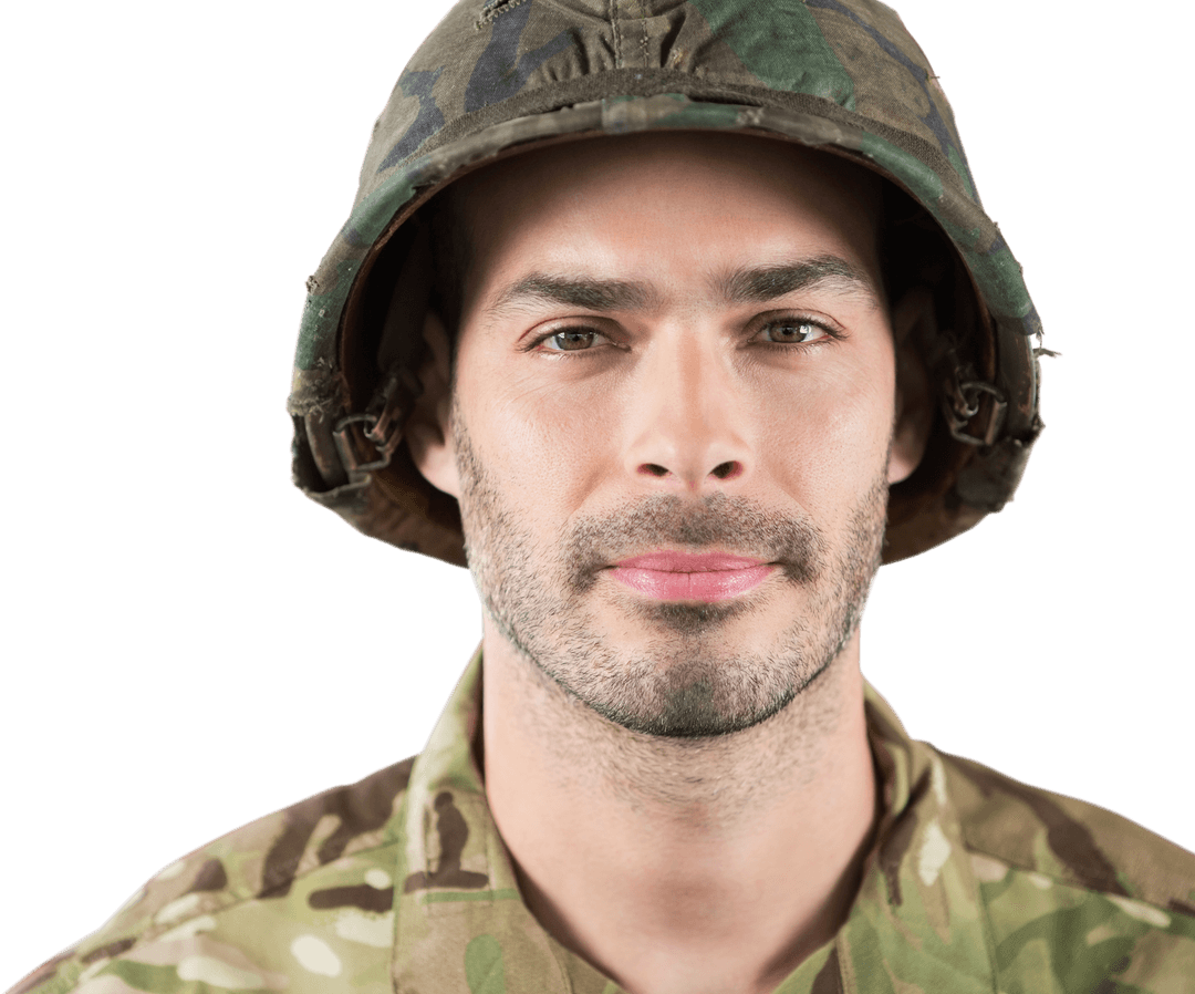 Transparent Confident Soldier in Uniform Looking Towards Camera