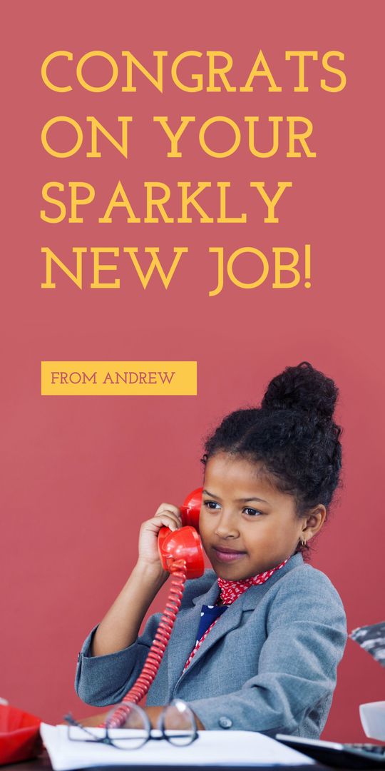Young Girl Celebrating New Job with Red Phone