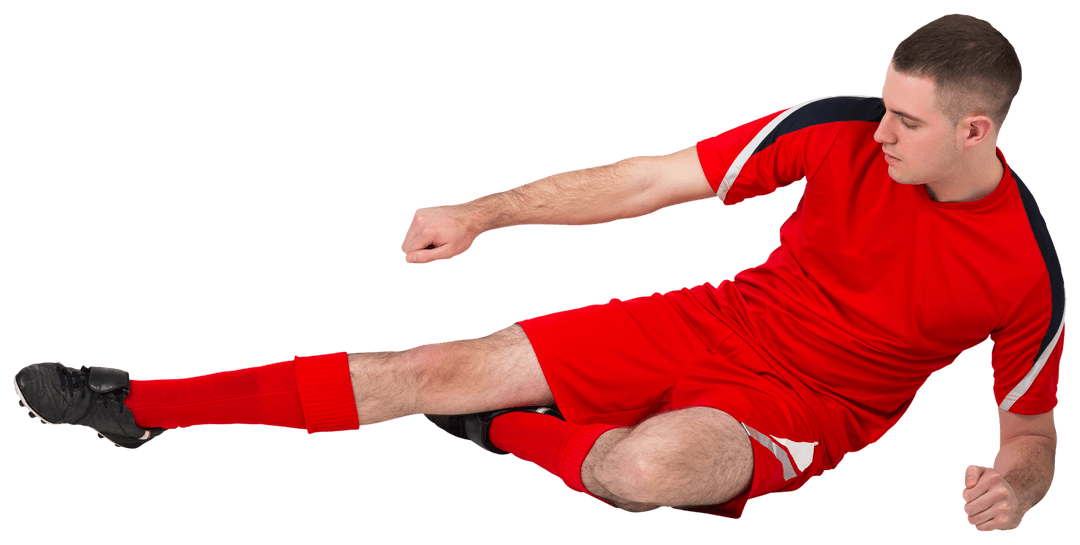 Transparent Football Player in Red Kicking Ball Action Pose