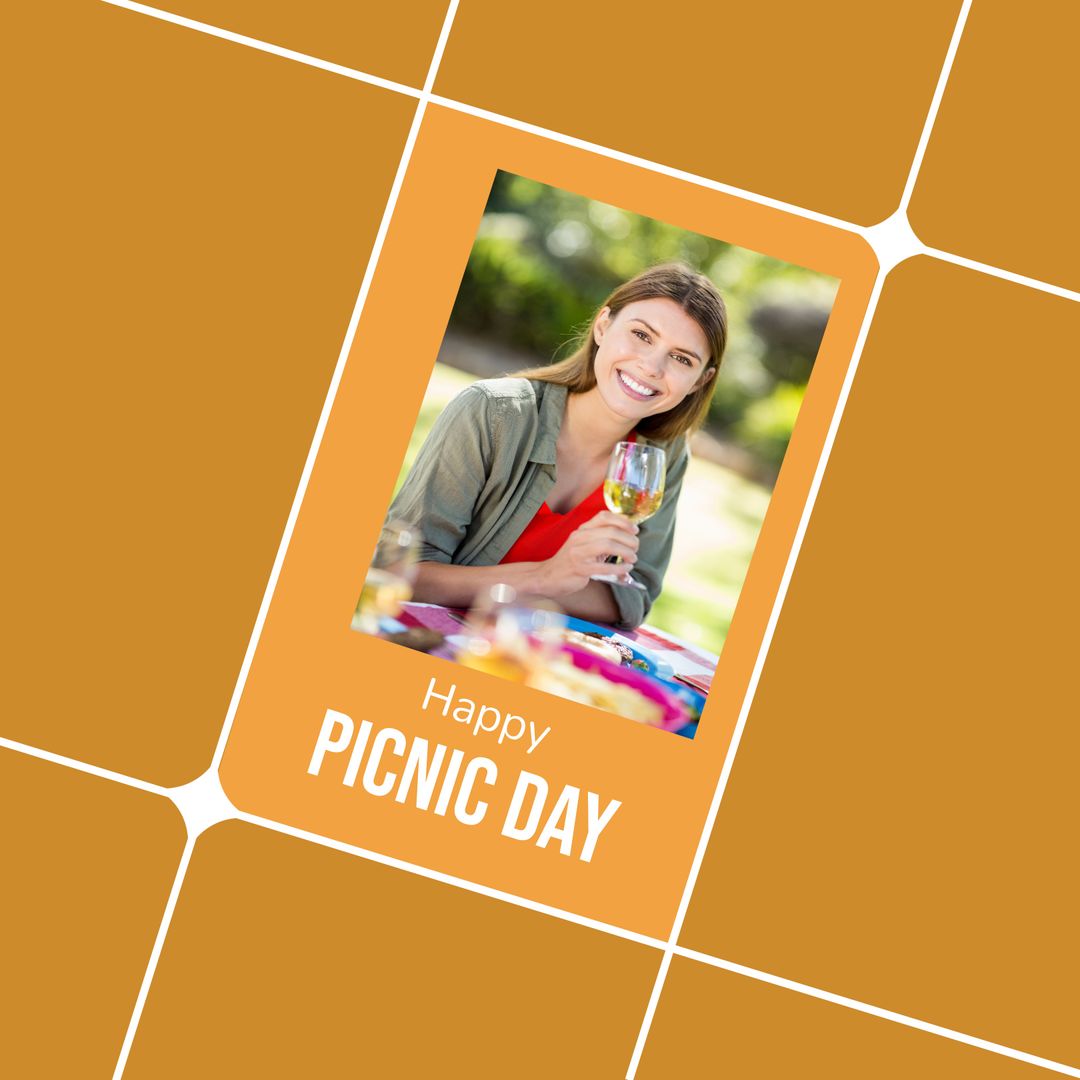 Caucasian Woman Enjoying Picnic with Wine on Happy Picnic Day