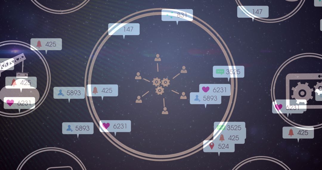 Abstract Social Media Network with Icon Overlays