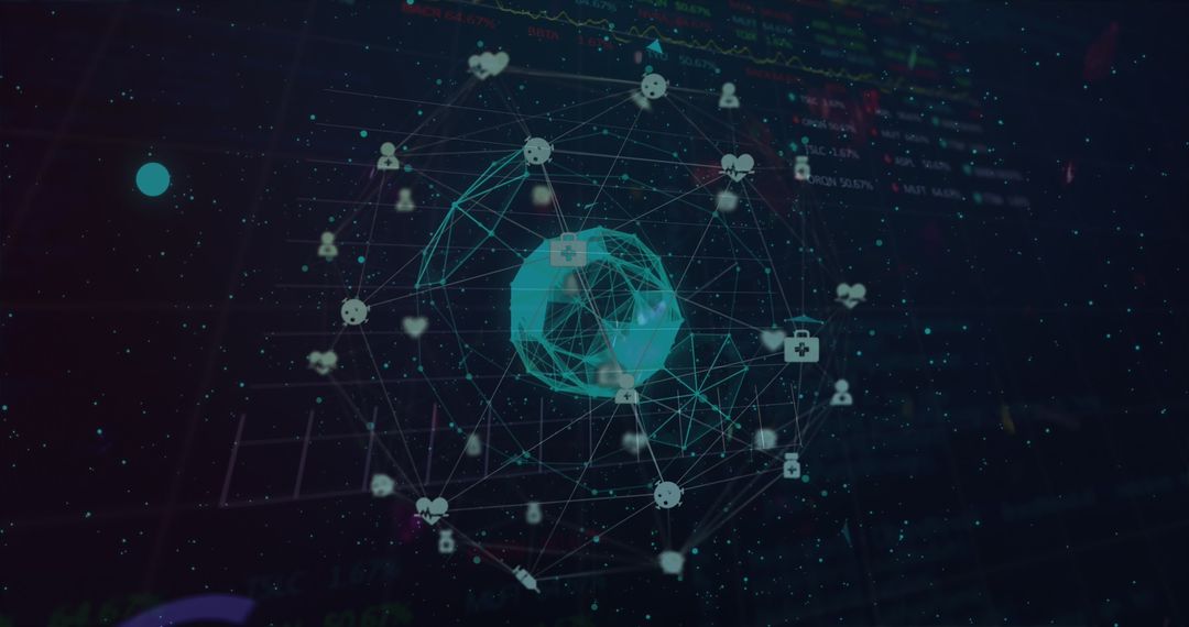 Digital Healthcare Network Connecting Medical Icons Globally