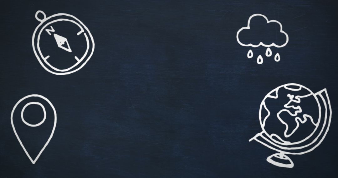 Chalkboard with School Symbols and Weather Icons