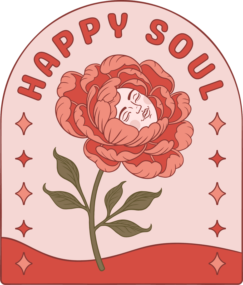 Floral Face Composition with Happy Soul Message on Transparent Background